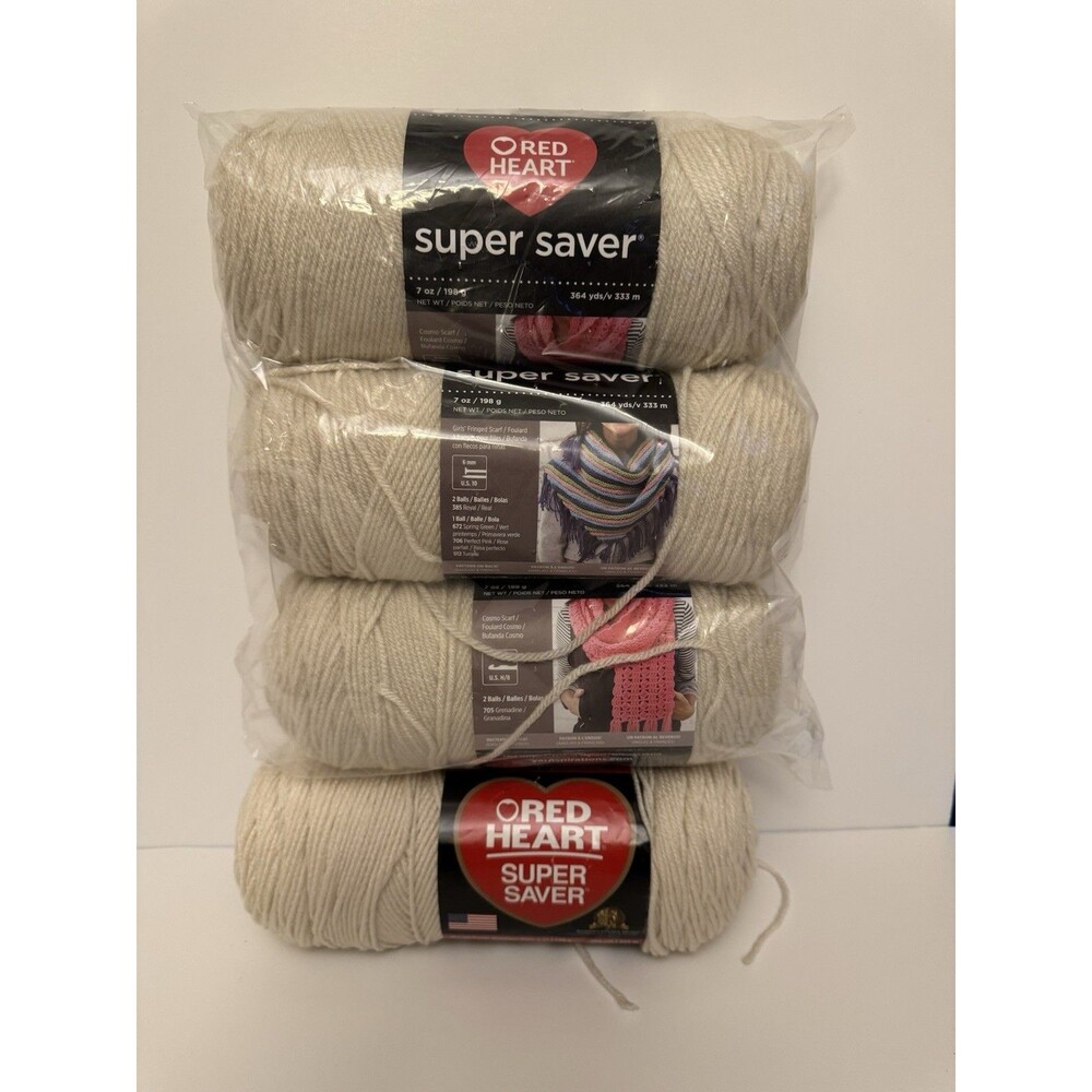 Lot of 4 Red Heart Super Saver Yarn Aran 0313 Worsted Weight 4 No Dye Lot